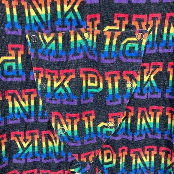Pink Victoria’s Secret Rainbow Spell Out Butt Flap One Piece Pajamas Sz M - Picture 8 of 9